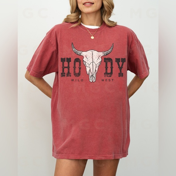 Comfort Colors Howdy Wild West Cow Skull Tee - Picture 4 of 10